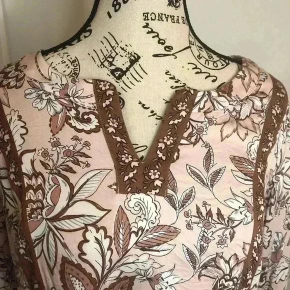 J Jill Women’s Small Petite Pink Floral Tunic Blouse Vneck L/S - Picture 3 of 8